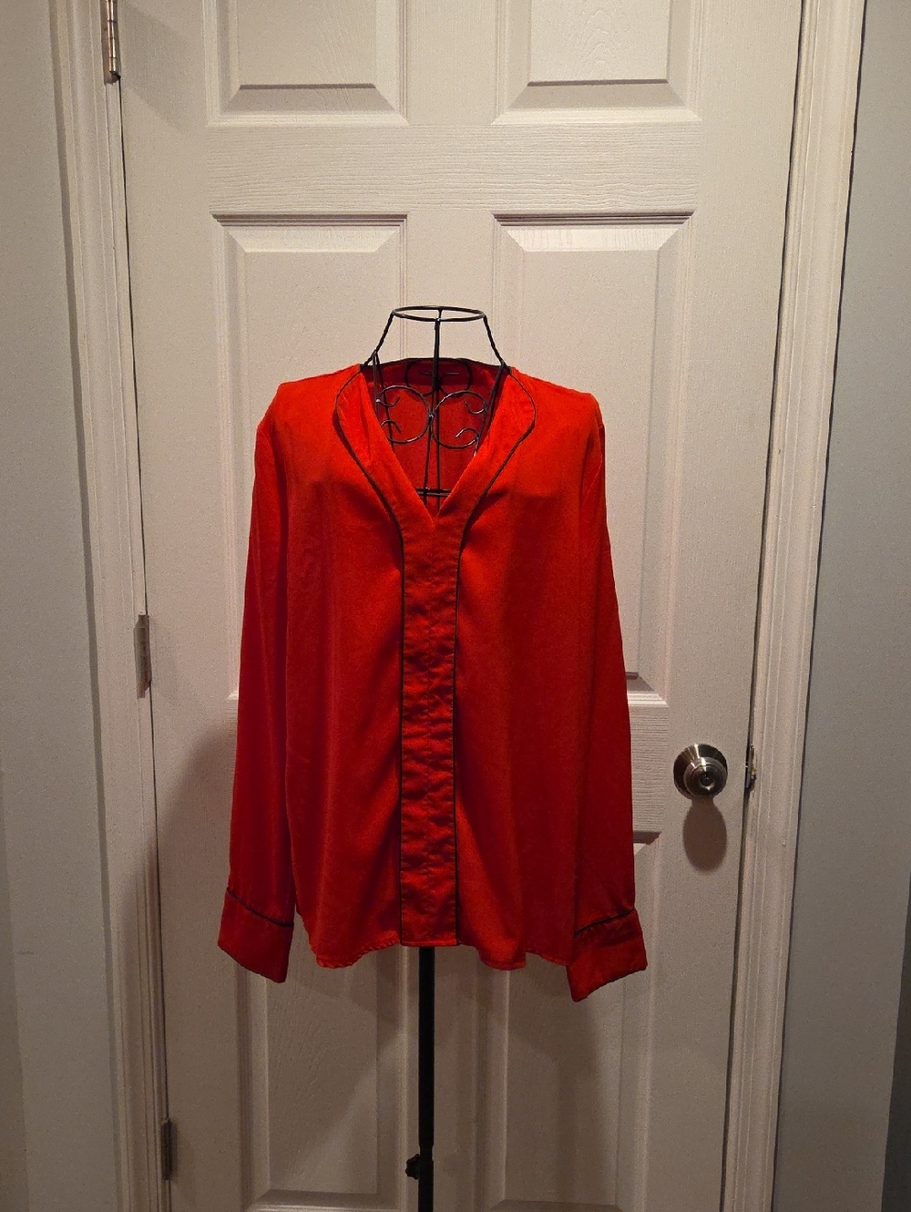 SHEIN Bright Red Blouse with Contrast Tag Detail
